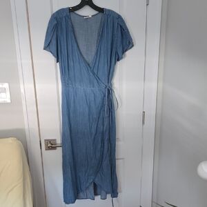 GAP Blue Wrap Midi Dress with Flutter Sleeves